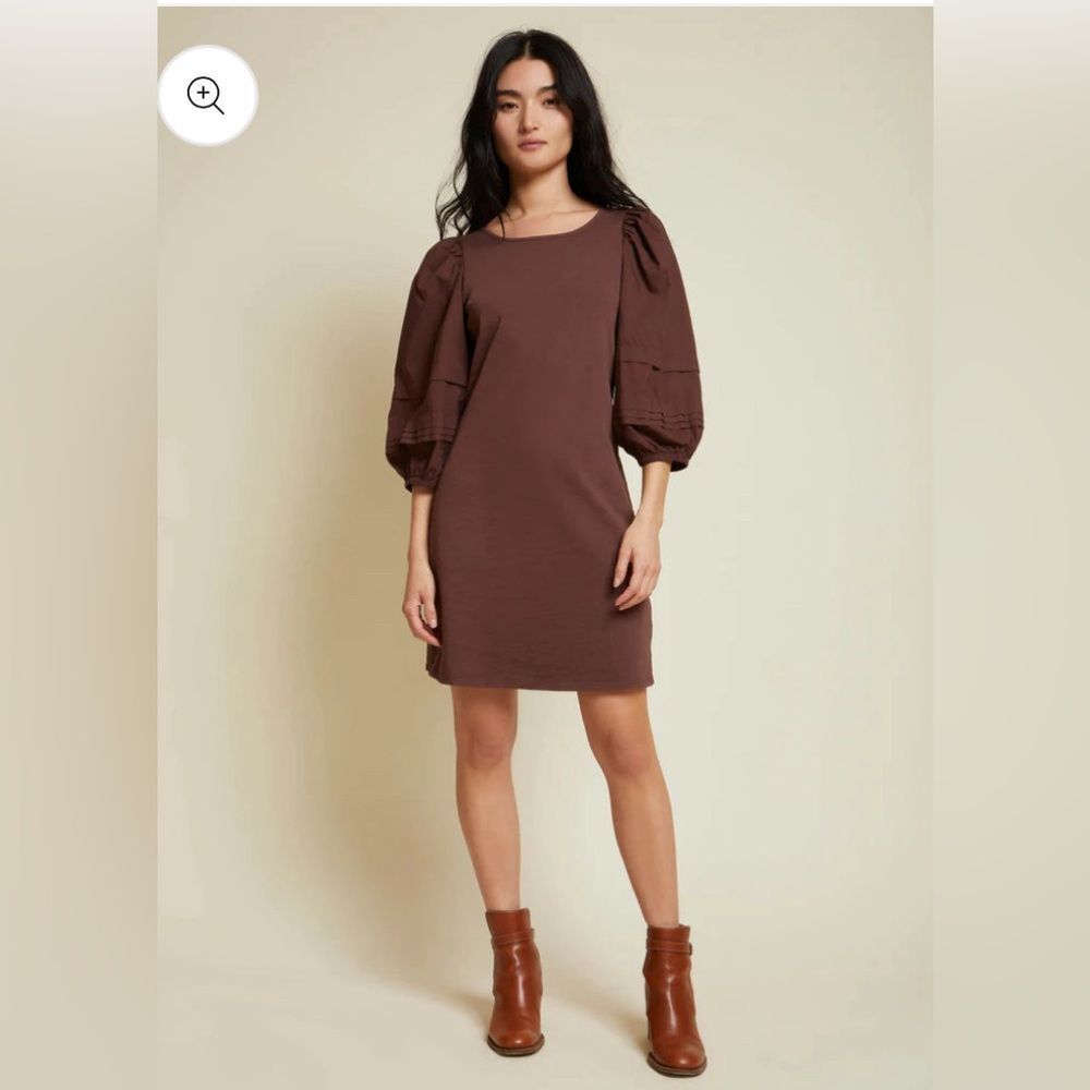 Nation LTD Calissa Brown Cotton Puff Sleeve Open Back Bow Mini Dress NWT XS